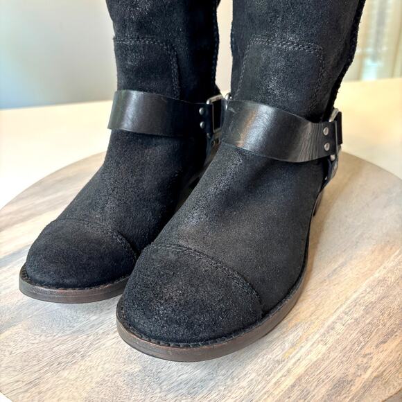 UGG Women's Dree Black Leather Harness Tall Moto Riding Boots US Size 9 - Picture 6 of 11